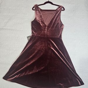 Express Velvet V-Ba K Mini Dress in Burgundy